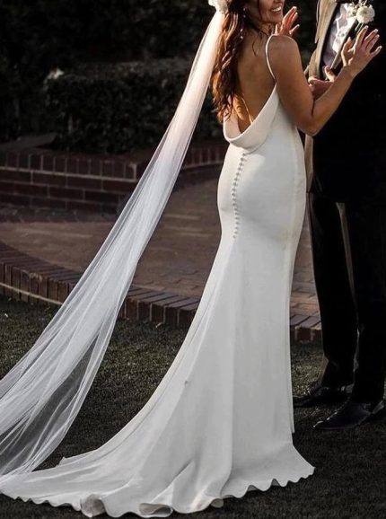 Idolrays V-Neck Wedding Gown with Open Back and Court Train