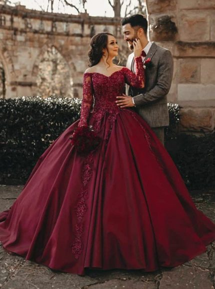 Princess Ball Gown with Off The Shoulder Neckline and Lace Appliques