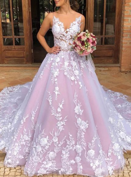 Luxurious Tulle A-line Wedding Gown with Cathedral Train