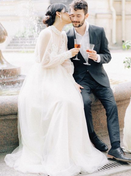 Romantic A-Line Wedding Gown with Lace Appliques and Long Sleeves