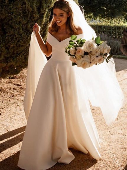 Simple A-line Wedding Dress with Off The Shoulder Neckline