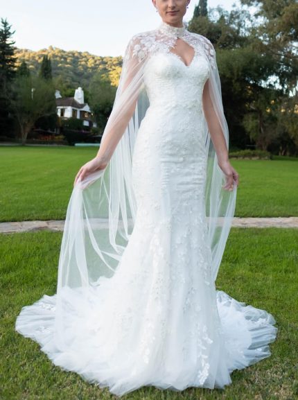 Luxurious Lace Trumpet Bridal Gown with V Neckline and Court Train