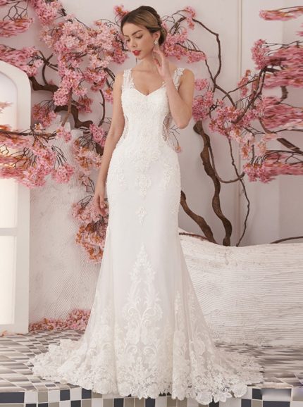 Idolrays Lace Applique Wedding Gown with Court Train