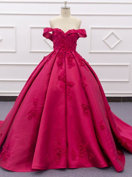 Princess Ball Gown Wedding Dress with Off-The-Shoulder Neckline