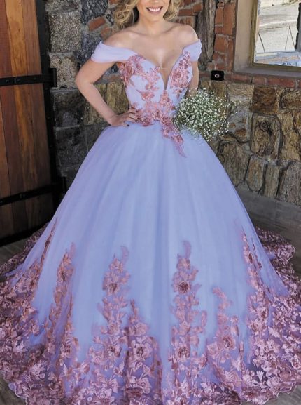 Princess Ball Gown with Lace Appliques for Wedding