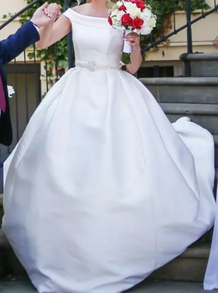 Princess Wedding Gown with Off The Shoulder Neckline and Jewelry Belt