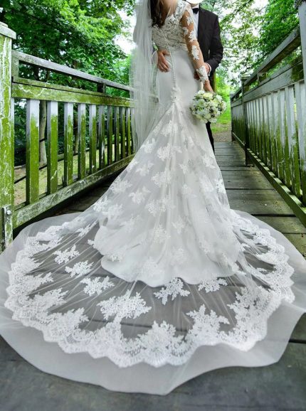 Romantic Lace Applique Wedding Gown  Long Sleeves