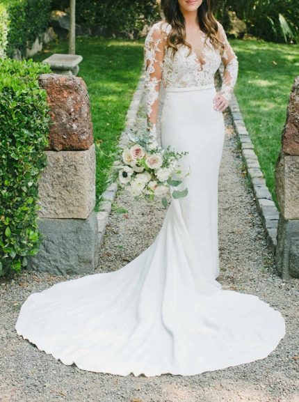 Idolrays Lace Applique Wedding Dress with Long Sleeves