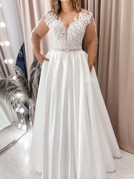 Princess A-line Wedding Gown with Illusion Neckline and Pockets