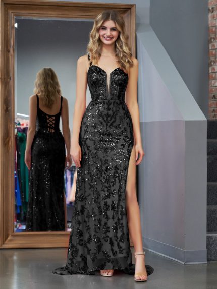 Idolrays Sheath Sequins Long Prom Dress