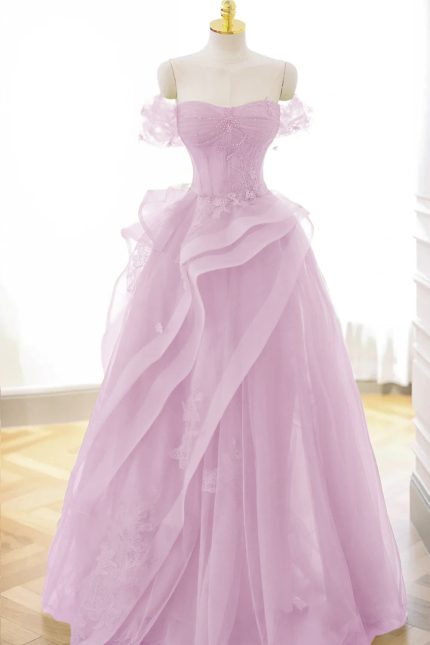 Lace Off-the-Shoulder Prom Dress with A-Line Wedding Dress