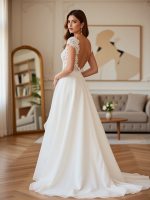 A-Line Organza Wedding Dress with Lace-V-neck-Court Train - Image 2