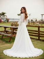 Elegant Long Sleeve Chiffon Bridal Gown Natural Waist - Image 3