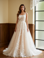 Romantic A-Line Tulle Gown with Delicate Applique