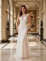 Chic Sheath Tulle Wedding Dress with Backless Design