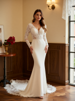Sophisticated Sheath Stretch Crepe Wedding Dress