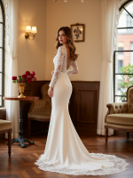 Sophisticated Sheath Stretch Crepe Wedding Dress - Image 2
