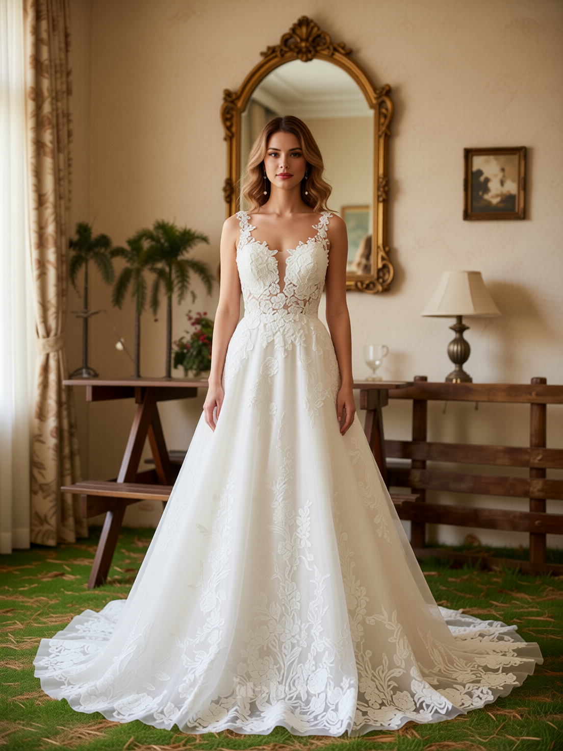 396236018.png Elegant A-Line Tulle Wedding Dress Romantic Lace Scoop Neck - Image 1