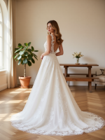 Elegant A-Line Tulle Wedding Dress Romantic Lace Scoop Neck - Image 2