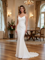 Elegant V-Neck Column Bridal Gown Luxurious Charmeuse Sheath Dress
