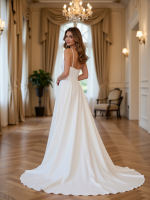 Elegant V-Neck Column Bridal Gown Luxurious Charmeuse Sheath Dress - Image 2