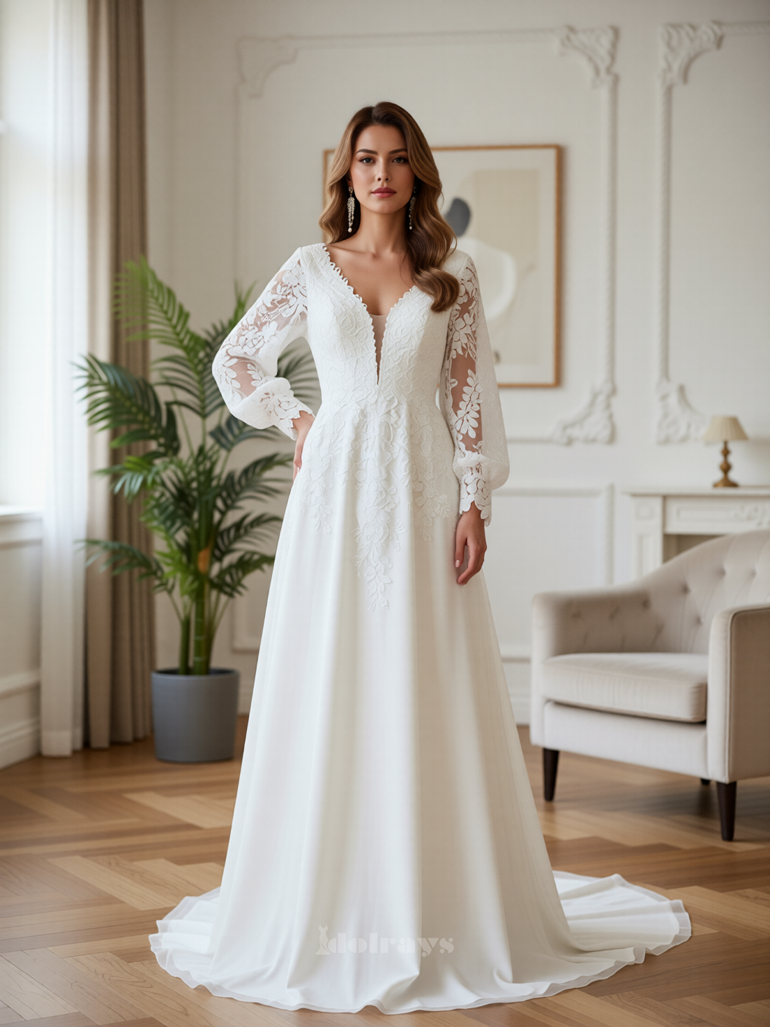 3962360211.png Luxurious V-Neck Tulle Gown Exquisite Lace Embellishments - Image 1