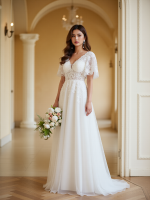 Romantic A-Line Tulle Wedding Dress Exquisite Lace Tulle Gown