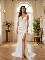 Sophisticated Sleeveless Bridal Gown V-Neck Lace Detail