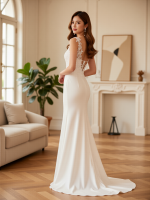 Sophisticated Sleeveless Bridal Gown V-Neck Lace Detail - Image 2