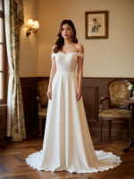Modern Princess Bridal Gown Romantic Short Sleeves