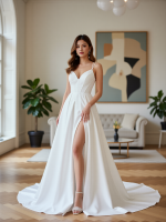 Sophisticated V-Neck Satin Bridal Gown Timeless A-Line Silhouette