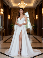 Sophisticated V-Neck Satin Bridal Gown Timeless A-Line Silhouette - Image 2