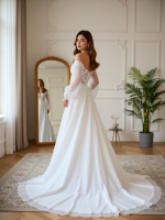 Ethereal A-Line Tulle Wedding Dress Romantic Long Sleeves - Image 2