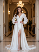 Graceful V-Neck Satin Chiffon Gown Timeless Ruched Detail