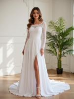 A-Line Satin Chiffon Wedding Dress Off-Shoulder