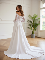 A-Line Satin Chiffon Wedding Dress Off-Shoulder - Image 2