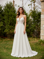 A-Line Chiffon Wedding Dress with Lace V-neck Sweep Train