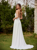 A-Line Chiffon Wedding Dress with Lace V-neck Sweep Train - Image 3