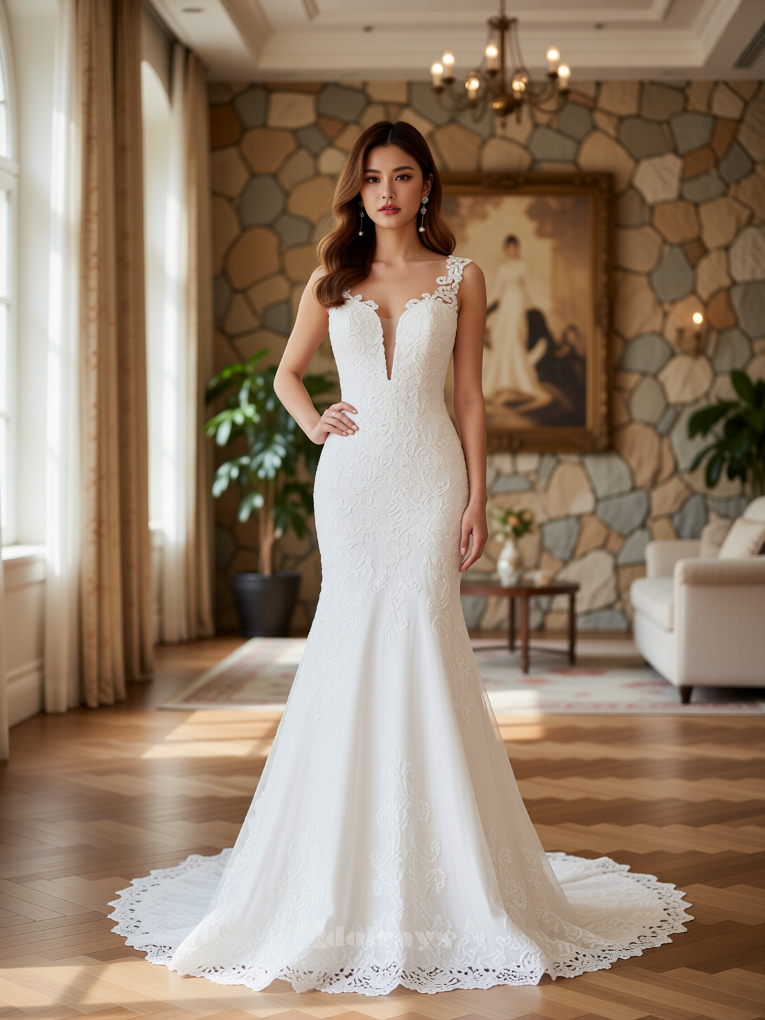 3962360331 Sexy Trumpet Bridal Gown Romantic Lace Applique - Image 1