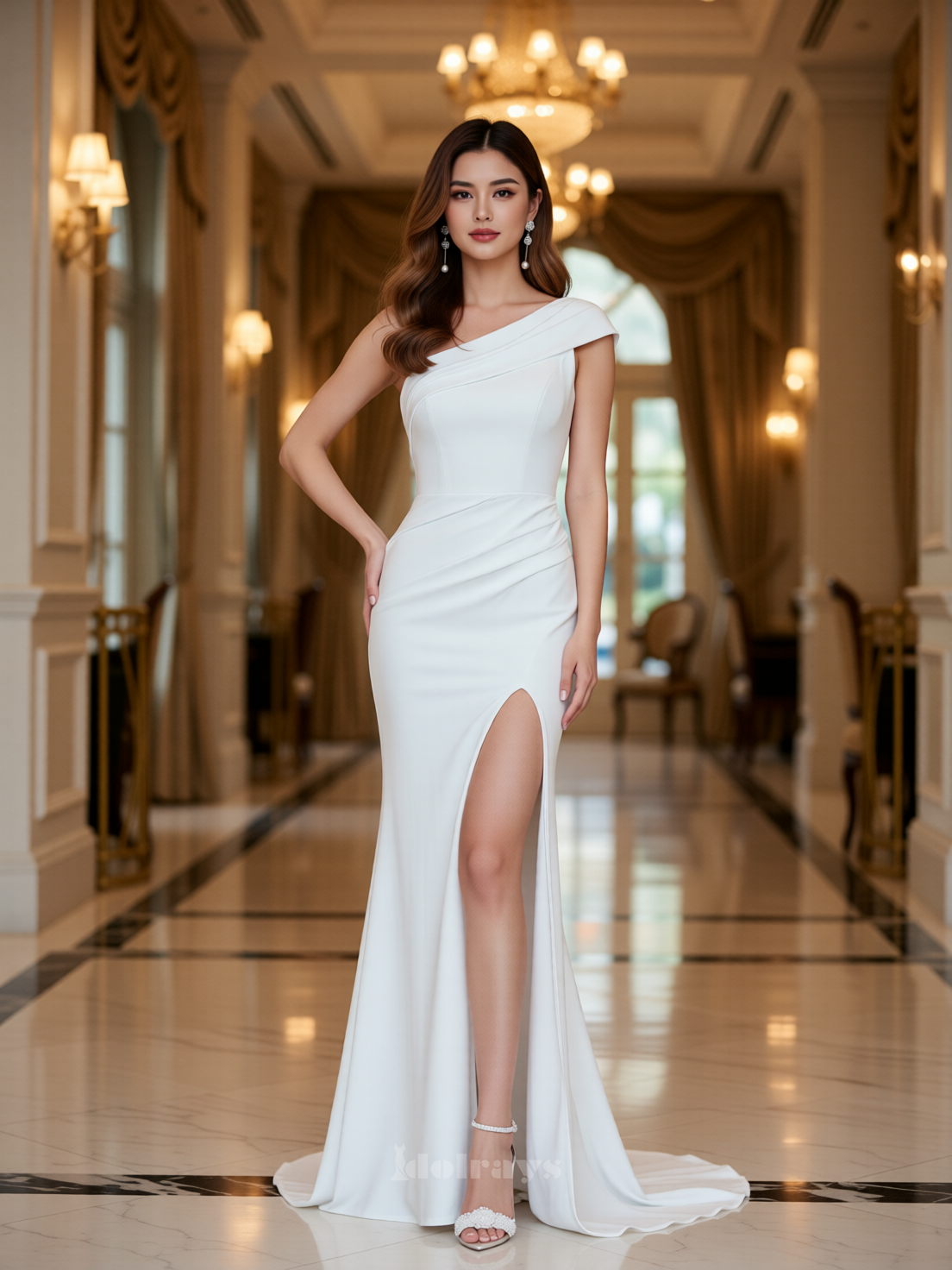 3962360341 Modern Charmeuse Sheath Wedding Dress Sleek Column Bridal Gown - Image 1
