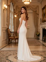 Modern Charmeuse Sheath Wedding Dress Sleek Column Bridal Gown - Image 3