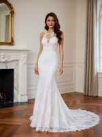 Elegant Full Lace Sheath Sleeveless Column Bridal Gown