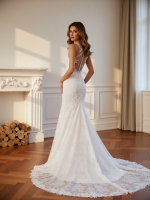Elegant Full Lace Sheath Sleeveless Column Bridal Gown - Image 3