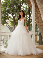 Romantic Ball Gown Tulle Wedding Dress Grand V-Neck Tulle Bridal Dress
