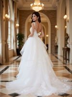 Romantic Ball Gown Tulle Wedding Dress Grand V-Neck Tulle Bridal Dress - Image 4
